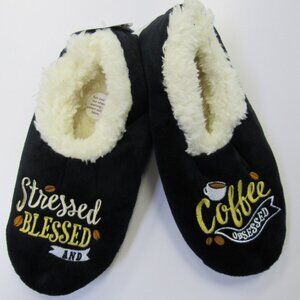 Women's Size 5/6 Small Snoozies! Slippers Stressed Blessed & Coffee Obsessed